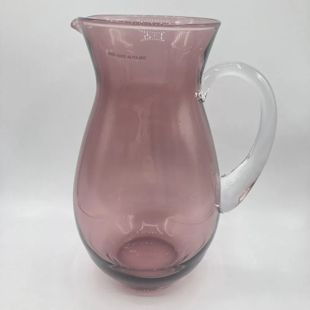 Poland Amethyst Purple Blown Glass Pitcher 6 Margarita Glasses Handmade Barware